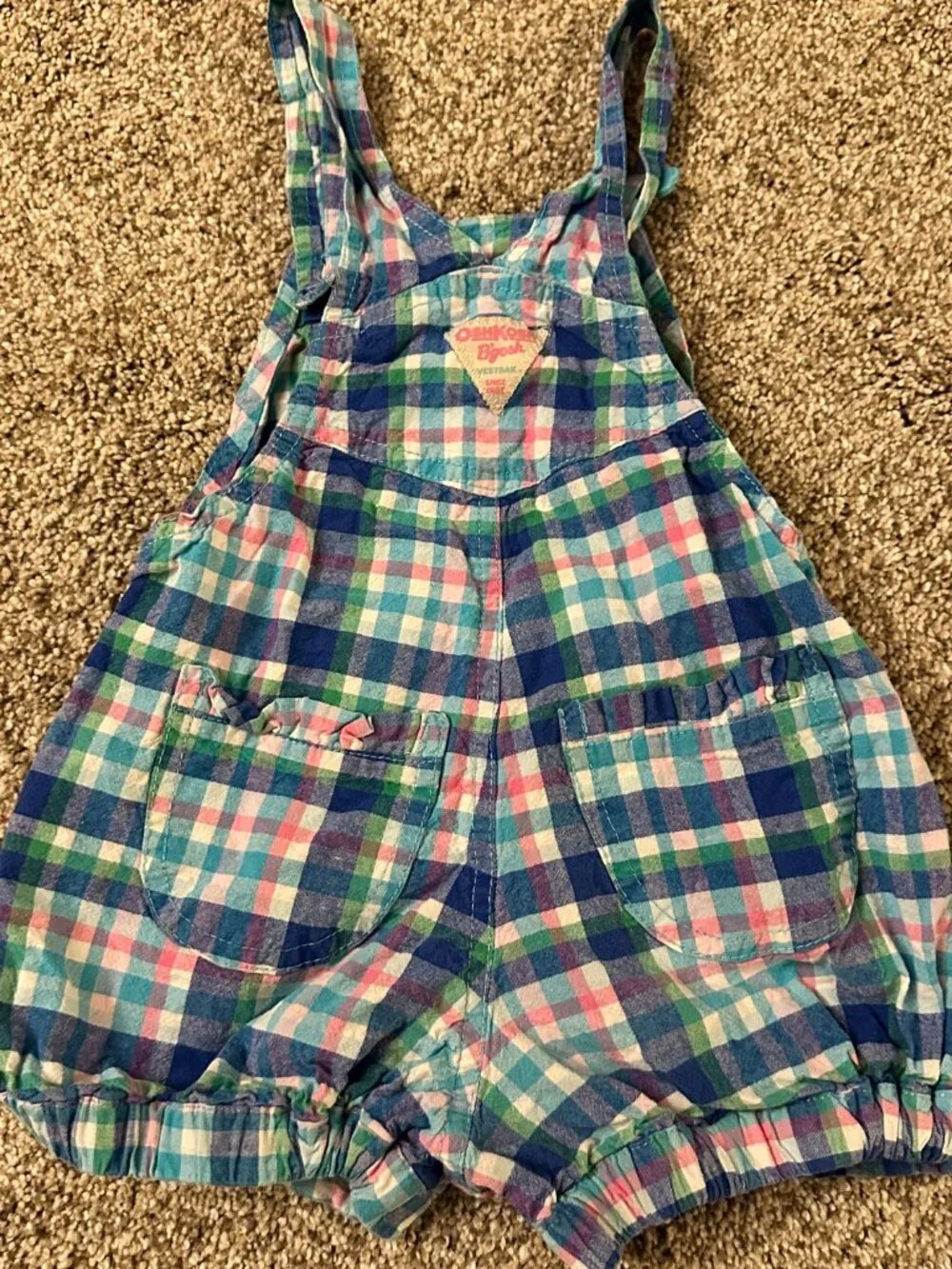 Vintage Oshkosh Osh Kosh B'Gosh pastel blue & pink Shortalls 2T 3T BUBBLE flower